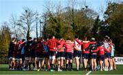 29 October 2019; The Munster team huddle during squad training at University of Limerick in Limerick. Photo by Brendan Moran/Sportsfile