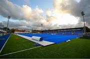 29 October 2019; A view the artificial pitch being laid ahead of the Women’s Hockey Olympic Qualifier games at Energia Park in Donnybrook, Dublin. Photo by David Fitzgerald/Sportsfile
