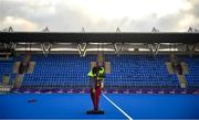 29 October 2019; Valter Horta laying the artificial pitch ahead of the Women’s Hockey Olympic Qualifier games at Energia Park in Donnybrook, Dublin. Photo by David Fitzgerald/Sportsfile