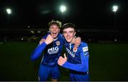 29 October 2019; Darragh Reilly, left, and Kian Corbally of St Patricks Athletic celebrate following the SSE Airtricity U17 League Final match between St. Patrick's Athletic and Bohemians at Richmond Park in Dublin. Photo by David Fitzgerald/Sportsfile