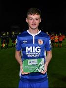 29 October 2019; Ben McCormack of St Patricks Athletic with the Man of the Match award following the SSE Airtricity U17 League Final match between St. Patrick's Athletic and Bohemians at Richmond Park in Dublin. Photo by David Fitzgerald/Sportsfile