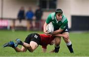 30 October 2019; Kaylem Codd of South East Area is tackled by Elliott Lenihan of North East Area during the 2019 Shane Horgan Cup Second Round match between South East Area and North East Area at Tullamore RFC in Tullamore, Offaly. Photo by Matt Browne/Sportsfile