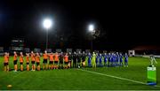 29 October 2019; Players from both sides and the officials stand for the playing of the national anthem prior to the SSE Airtricity U17 League Final match between St. Patrick's Athletic and Bohemians at Richmond Park in Dublin. Photo by David Fitzgerald/Sportsfile