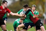 30 October 2019; Alan Kehoe of South East Area is tackled by Conall O'Callaghan and Ronan Giles of North East Area during the 2019 Shane Horgan Cup Second Round match between South East Area and North East Area at Tullamore RFC in Tullamore, Offaly. Photo by Matt Browne/Sportsfile
