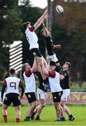 30 October 2019; Jamie Rowan of Midlands Area takes the ball in the lineout against Cian McMahon of  Metro Area during the 2019 Shane Horgan Cup Second Round match between Midlands Area and Metro Area at Tullamore RFC in Tullamore, Offaly. Photo by Matt Browne/Sportsfile