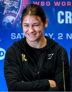 31 October 2019; Katie Taylor during a press conference at The Stoller Hall in Manchester, England, ahead of her WBO Women's Super-Lightweight World title fight against Christina Linardatou on Saturday night at the Manchester Arena. Photo by Stephen McCarthy/Sportsfile