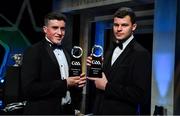 1 November 2019; Down hurlers Dáithí Sands, left, and team-mate Caolan Taggart with their Champion 15 awards during the PwC All-Stars 2019 at the Convention Centre in Dublin. Photo by Brendan Moran/Sportsfile