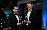 1 November 2019; Leitrim hurlers James Glancy, left, and team-mate Enda Moreton with their Champion 15 awards during the PwC All-Stars 2019 at the Convention Centre in Dublin. Photo by Brendan Moran/Sportsfile