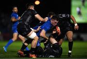 1 November 2019; Conor O'Brien of Leinster is tackled by Ollie Griffiths, left, Sam Davies, centre, and Connor Edwards of Dragons during the Guinness PRO14 Round 5 match between Leinster and Dragons at the RDS Arena in Dublin. Photo by Ramsey Cardy/Sportsfile