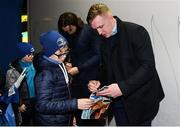1 November 2019; Leinster players Barry Daly and Dan Leavy with supporters in Autograph Alley prior to the Guinness PRO14 Round 5 match between Leinster and Dragons at the RDS Arena in Dublin. Photo by Eóin Noonan/Sportsfile