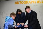 1 November 2019; Leinster players Barry Daly and Dan Leavy with supporters in Autograph Alley prior to the Guinness PRO14 Round 5 match between Leinster and Dragons at the RDS Arena in Dublin. Photo by Eóin Noonan/Sportsfile