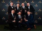 1 November 2019; Tipperary hurlers, back row, from left, Ronan Maher, Noel McGrath, Séamus Callanan, Brian Hogan and front row, from left, Brendan Maher, Cathal Barrett and Pádraic Maher with their PwC All Star awards during the PwC All-Stars 2019 at the Convention Centre in Dublin. Photo by Seb Daly/Sportsfile