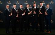 1 November 2019; Tipperary hurlers, from left, Cathal Barrett, Brendan Maher, Ronan Maher, Noel McGrath, Séamus Callanan, Brian Hogan and Pádraic Maher with their PwC All Star awards during the PwC All-Stars 2019 at the Convention Centre in Dublin. Photo by Seb Daly/Sportsfile