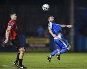 1 November 2019; Raffael Cretaro of Finn Harps in action against Kevin Farragher of Drogheda United during the SSE Airtricity League Promotion / Relegation Play-off Final 2nd Leg between Finn Harps and Drogheda United at Finn Park in Ballybofey, Donegal. Photo by Oliver McVeigh/Sportsfile