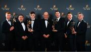 1 November 2019; In attendance, from left, young hurler of the year Adrian Mullen, PwC Senior Partner Enda McDonagh, young footballer of the year Seán O'Shea, Uachtarán Cumann Lúthchleas Gael John Horan, hurler of the year Séamus Callanan, GPA CEO Paul Flynn and footballer of the year Stephen Cluxton during the PwC All-Stars 2019 at the Convention Centre in Dublin. Photo by Seb Daly/Sportsfile