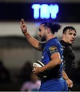 1 November 2019; James Lowe of Leinster celebrates after scoring a try for his side during the Guinness PRO14 Round 5 match between Leinster and Dragons at the RDS Arena in Dublin. Photo by Eóin Noonan/Sportsfile