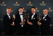 1 November 2019; Kilkenny hurlers, from left, Adrian Mullen with his Young Hurler of the Year Award, TJ Reid, Colin Fennelly and Pádraig Walsh with their PwC All-Star awards at the at the PwC All-Stars 2019 at the Convention Centre in Dublin. Photo by Seb Daly/Sportsfile
