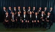 1 November 2019; PwC All-Star hurling team of the year, back row, from left, Diarmaid O'Keefe of Wexford, Pádraic Maher of Tipperary, Lee Chin of Wexford, John McGrath of Tipperary, TJ Reid of Kilkenny, Colin Fennelly of Kilkenny, Aaron Gillane of Limerick, Pádraig Walsh of Kilkenny, Patrick Horgan of Cork, Cathal Barrett of Tipperary and front row, from left, Ronan Maher of Tipperary, Brendan Maher of Tipperary, Séamus Callanan of Tipperary,  GPA CEO Paul Flynn, Uachtarán Cumann Lúthchleas Gael John Horan, PwC Senior Partner Enda McDonagh, Brian Hogan of Tipperary and Seán Finn of Limerick during the PwC All-Stars 2019 at the Convention Centre in Dublin. Photo by Seb Daly/Sportsfile