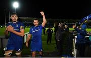 1 November 2019; Max Deegan, left, and James Lowe of Leinster following the Guinness PRO14 Round 5 match between Leinster and Dragons at the RDS Arena in Dublin. Photo by Ramsey Cardy/Sportsfile