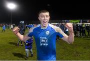 1 November 2019; Sam Todd of Finn Harps celebrates after the SSE Airtricity League Promotion / Relegation Play-off Final 2nd Leg between Finn Harps and Drogheda United at Finn Park in Ballybofey, Donegal. Photo by Oliver McVeigh/Sportsfile