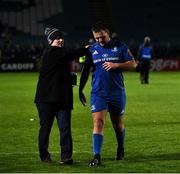 1 November 2019; Jack Aungier of Leinster is congratulated on his debut by Leinster Senior Communications & Media Manager Marcus Ó Buachalla during the Guinness PRO14 Round 5 match between Leinster and Dragons at the RDS Arena in Dublin. Photo by Ramsey Cardy/Sportsfile