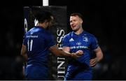 1 November 2019; James Lowe of Leinster celebrates with team-mate Ciarán Frawley after scoring a try during the Guinness PRO14 Round 5 match between Leinster and Dragons at the RDS Arena in Dublin. Photo by Ramsey Cardy/Sportsfile