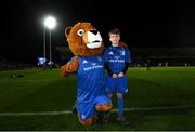 1 November 2019; Matchday mascot Ollie Barrett, from Donnybrook, Dublin, with Adam Byrne and Fergus McFadden ahead of the Guinness PRO14 Round 5 match between Leinster and Dragons at the RDS Arena in Dublin. Photo by Ramsey Cardy/Sportsfile