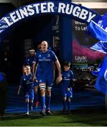 1 November 2019; Matchday mascot Dara Molloy, from Ballinteer, Dublin, and Ollie Barrett, from Donnybrook, Dublin, with Leinster captain Devin Toner ahead of the Guinness PRO14 Round 5 match between Leinster and Dragons at the RDS Arena in Dublin. Photo by Ramsey Cardy/Sportsfile