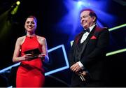 1 November 2019; MC's Marty Morrissey and Joanne Cantwell, left, during the PwC All-Stars 2019 at the Convention Centre in Dublin. Photo by Brendan Moran/Sportsfile