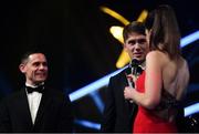 1 November 2019; Michael Fitzsimons of Dublin is interviewed by MC Joanne Cantwell during the PwC All-Stars 2019 at the Convention Centre in Dublin. Photo by Brendan Moran/Sportsfile