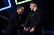 1 November 2019; Kerry footballer Seán O'Shea is presented with his Young Footballer of the Year Award by Ard Stiúrthóir of the GAA Tom Ryan during the PwC All-Stars 2019 at the Convention Centre in Dublin. Photo by Brendan Moran/Sportsfile