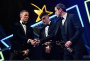 1 November 2019; Paul Mannion of Dublin, left, shakes hands with Michael Murphy of Donegal during the PwC All-Stars 2019 at the Convention Centre in Dublin. Photo by Brendan Moran/Sportsfile