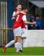 2 November 2019; Caighlum Barry Mulvey of St Patricks Athletic celebrates with team-mates after scoring his side's second goal during the SSE Airtricity U13 Cup Final match between Limerick and St Patrick's Athletic at Jackman Park in Limerick. Photo by Eóin Noonan/Sportsfile