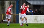 2 November 2019; Caighlum Barry Mulvey of St Patricks Athletic celebrates with team-mates after scoring his side's second goal during the SSE Airtricity U13 Cup Final match between Limerick and St Patrick's Athletic at Jackman Park in Limerick. Photo by Eóin Noonan/Sportsfile