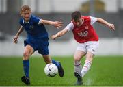 2 November 2019; Matthew O'Hara of St Patricks Athletic has a shot on goal despite the efforts of Tom Delaney of Limerick during the SSE Airtricity U13 Cup Final match between Limerick and St Patrick's Athletic at Jackman Park in Limerick. Photo by Eóin Noonan/Sportsfile