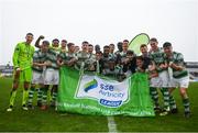 2 November 2019; Shamrock Rovers players celebrate with the trophy following the SSE Airtricity Enda McGuill Cup Final match between Bohemians and Shamrock Rovers at Dalymount Park in Dublin. Photo by Harry Murphy/Sportsfile