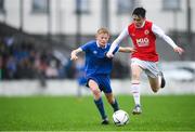 2 November 2019; Christian O'Reilly of St Patricks Athletic in action against Robbie Lynch of Limerick during the SSE Airtricity U13 Cup Final match between Limerick and St Patrick's Athletic at Jackman Park in Limerick. Photo by Eóin Noonan/Sportsfile