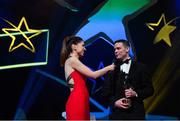 1 November 2019; Dublin footballer and Footballer of the Year Stephen Cluxton is interviewed by MC Joanne Cantwell during the PwC All-Stars 2019 at the Convention Centre in Dublin. Photo by Brendan Moran/Sportsfile