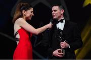 1 November 2019; Dublin footballer and Footballer of the Year Stephen Cluxton is interviewed by MC Joanne Cantwell during the PwC All-Stars 2019 at the Convention Centre in Dublin. Photo by Brendan Moran/Sportsfile
