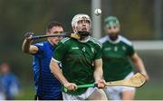 2 November 2019; Shane McGovern of Ireland in action against Daniel Grieve of Scotland during the Senior Hurling Shinty International 2019 match between Ireland and Scotland at the GAA National Games Development Centre in Abbotstown, Dublin. Photo by Piaras Ó Mídheach/Sportsfile