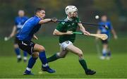 2 November 2019; Shane McGovern of Ireland in action against Daniel Grieve of Scotland during the Senior Hurling Shinty International 2019 match between Ireland and Scotland at the GAA National Games Development Centre in Abbotstown, Dublin. Photo by Piaras Ó Mídheach/Sportsfile