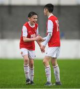 2 November 2019; Christian O'Reilly, right, and Cameron Hamilton of St Patricks Athletic following the SSE Airtricity U13 Cup Final match between Limerick and St Patrick's Athletic at Jackman Park in Limerick. Photo by Eóin Noonan/Sportsfile
