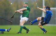 2 November 2019; Willie Dunphy of Ireland in action against Andrew King of Scotland during the Senior Hurling Shinty International 2019 match between Ireland and Scotland at the GAA National Games Development Centre in Abbotstown, Dublin. Photo by Piaras Ó Mídheach/Sportsfile