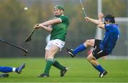 2 November 2019; Willie Dunphy of Ireland in action against Andrew King of Scotland during the Senior Hurling Shinty International 2019 match between Ireland and Scotland at the GAA National Games Development Centre in Abbotstown, Dublin. Photo by Piaras Ó Mídheach/Sportsfile