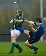 2 November 2019; Willie Dunphy of Ireland in action against Andrew King of Scotland during the Senior Hurling Shinty International 2019 match between Ireland and Scotland at the GAA National Games Development Centre in Abbotstown, Dublin. Photo by Piaras Ó Mídheach/Sportsfile