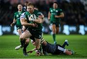 2 November 2019; Darragh Leader of Connacht is tackled by Hanno Dirksen and Lloyd Ashley of Ospreys during the Guinness PRO14 Round 5 match between Ospreys and Connacht at Liberty Stadium in Swansea, Wales. Photo by Chris Fairweather/Sportsfile