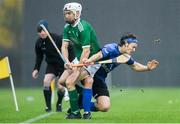 2 November 2019; Joey Boyle of Ireland in action against Andrew King of Scotland during the Senior Hurling Shinty International 2019 match between Ireland and Scotland at the GAA National Games Development Centre in Abbotstown, Dublin. Photo by Piaras Ó Mídheach/Sportsfile