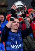 2 November 2019; Scotland captain Stuart MacDonald lifts the cup after the Senior Hurling Shinty International 2019 match between Ireland and Scotland at the GAA National Games Development Centre in Abbotstown, Dublin. Photo by Piaras Ó Mídheach/Sportsfile