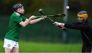 2 November 2019; Shane Conway of Ireland scores a second half goal past Scotland goalkeeper Scott MacLachlan during the U21 Hurling Shinty International 2019 match between Ireland and Scotland at the GAA National Games Development Centre in Abbotstown, Dublin. Photo by Piaras Ó Mídheach/Sportsfile