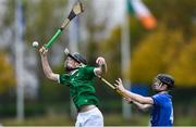2 November 2019; Shane Conway of Ireland in action against Daniel Sloss of Scotland during the U21 Hurling Shinty International 2019 match between Ireland and Scotland at the GAA National Games Development Centre in Abbotstown, Dublin. Photo by Piaras Ó Mídheach/Sportsfile